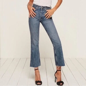 reformation mid crop flare jeans baltic